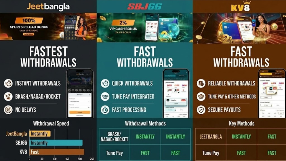 Which Betting Site Offers Fastest Withdrawals: JeetBangla, SBJ66 or KV8?